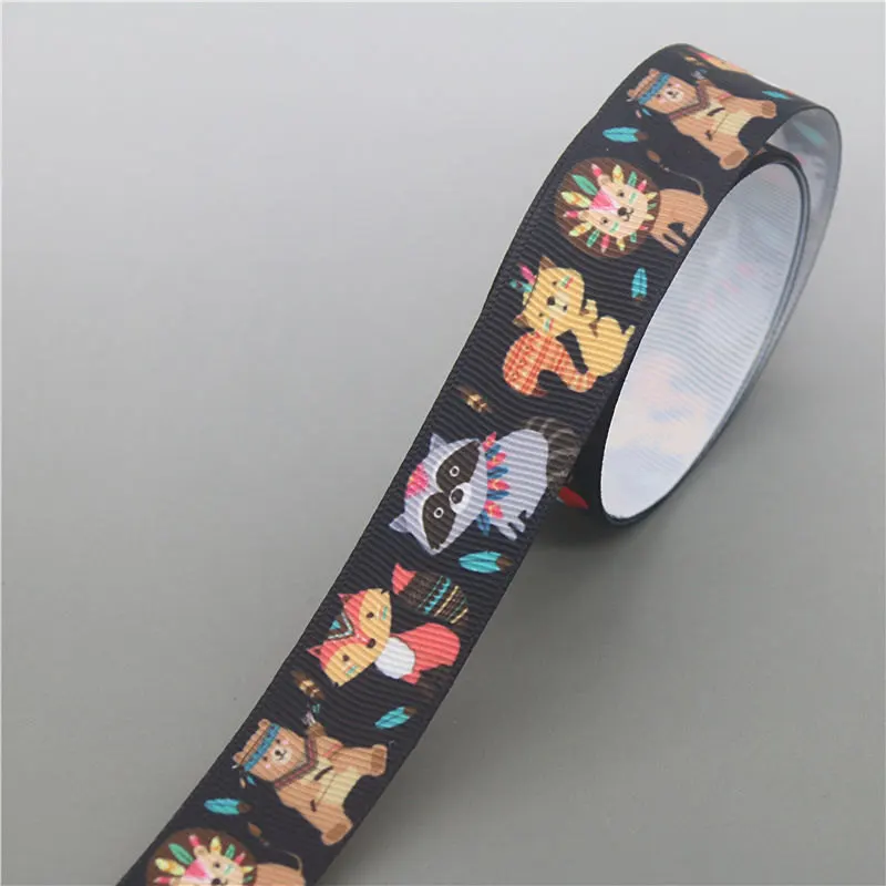Fox animals Printed Grosgrain Ribbon Accessory Hairbow Headwear Decoration DIY 5yards E1736