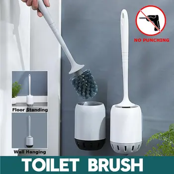 

PP Toilet Brush Wall Hanging Mounted Floor Standing Soft Bristle Scrubber Bathroom Brush With Base Household Cleaning Tools