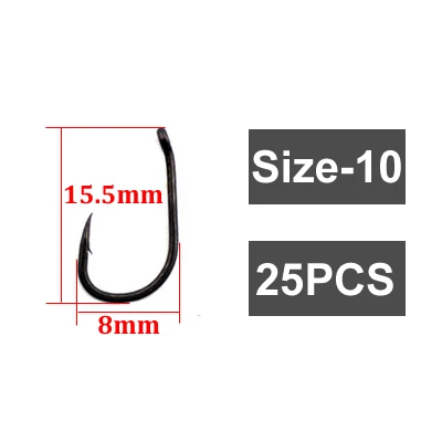 25PCS-Size 10 25 шт. крючки для ловли карпа с тефлоновым покрытием, острые Крючки для ловли карпа, рыболовные крючки с тефлоновым покрытием, матовые черные крючки для ловли карпа с колючей спинкой, Крючки разных размеров - Цвет: 25PCS-Size 10