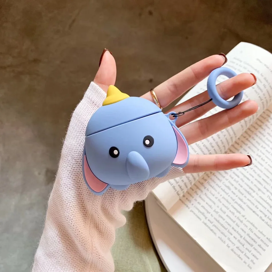 Elephant Для AirPods Pro Чехол 3D забавная лягушка Милая свинья собака Лев чехол для наушников для AirPods 3 Burger Мягкий защитный чехол с крючок карабина - Цвет: Elephant
