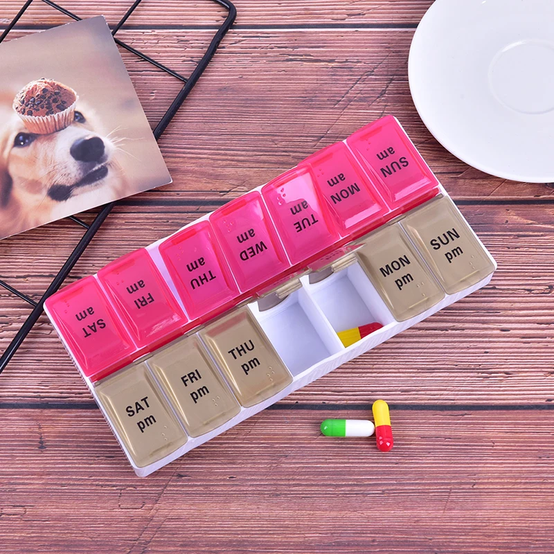 7 Days Weekly 14 Grids Pill Case Portable Medicine Tablet Dispenser Organizer Box Splitters Pills Storage Container For AM/PM