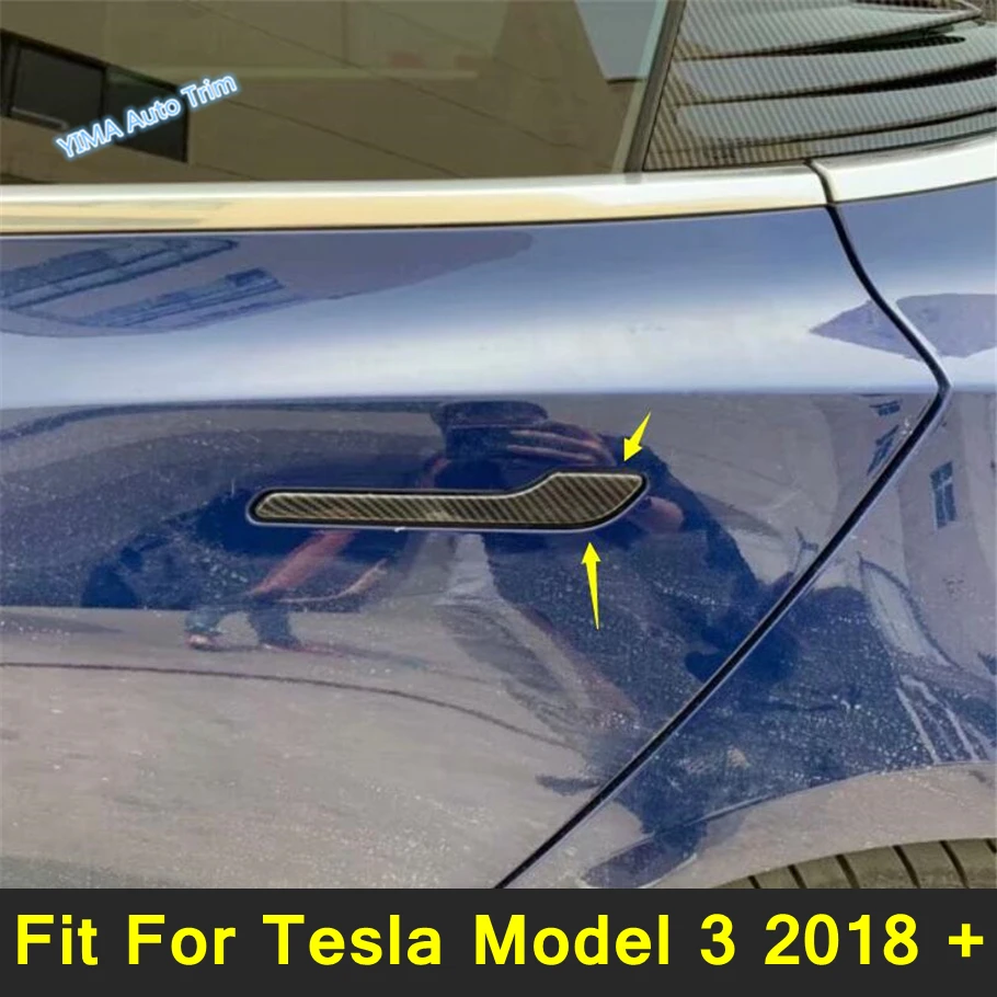 

Lapetus Carbon Fiber Look Car Styling Outside Door Pull Protection Handle Cover Trim Accessories For Tesla Model 3 2018 - 2021