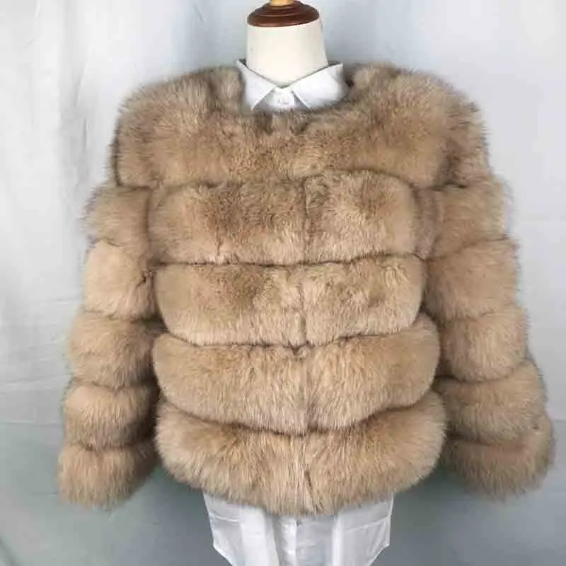 camel color Женская теплая шуба из натурального Лисьего меха, короткая тонкая зимняя куртка из натурального меха, модная верхняя одежда, роскошное пальто из натурального Лисьего меха для девочек, FC-034 - Цвет: camel color