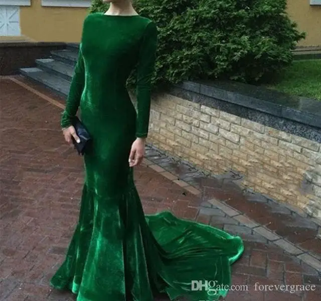 

2020 Cheap Hunter Green Velvet Evening Dress Arabic Long Sleeves Formal Holiday Wear Prom Party Gown Custom Made Plus Size