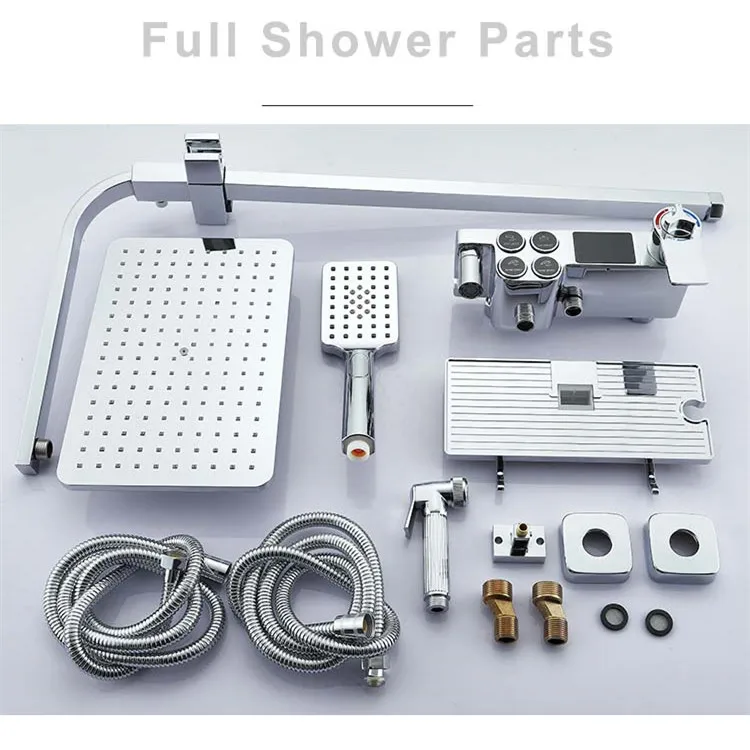 Chrome Digital Shower System Quality Brass Thermostatic Bathroom Mixer Faucets Wall Mounted Hot Cold Bathroom Digital Shower Set