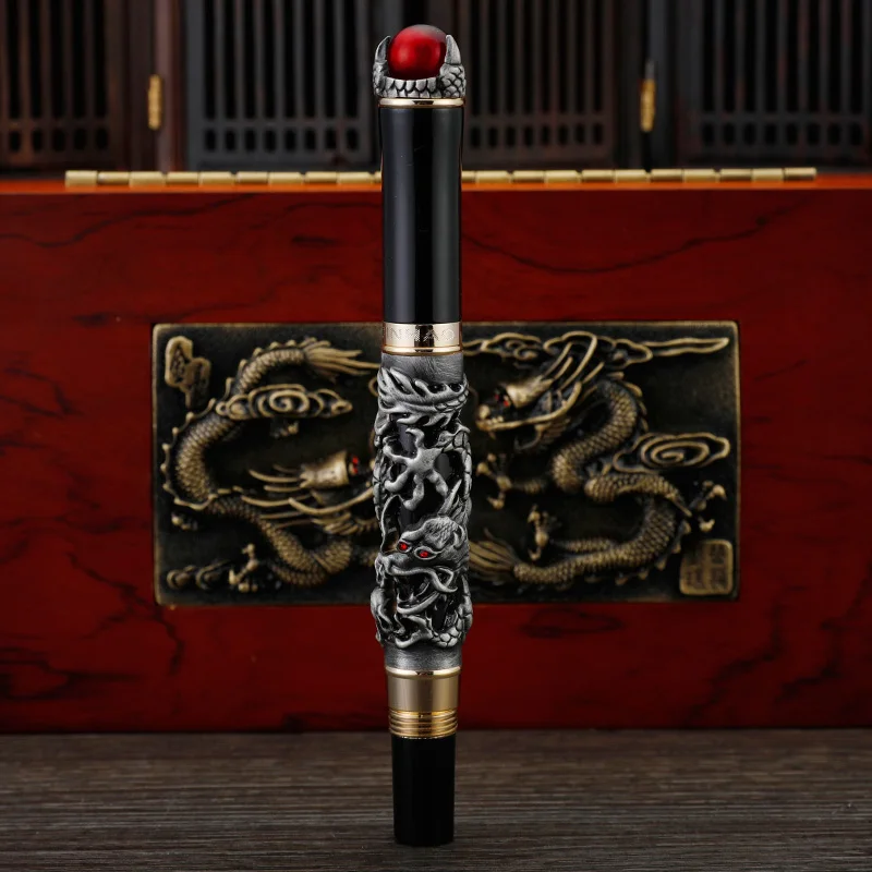 Ancient silver Роскошная серия Jinhao Dragon King авторучка 1,0 мм Художественный Изогнутый наконечник ручка для каллиграфии офисные принадлежности - Цвет: Ancient silver