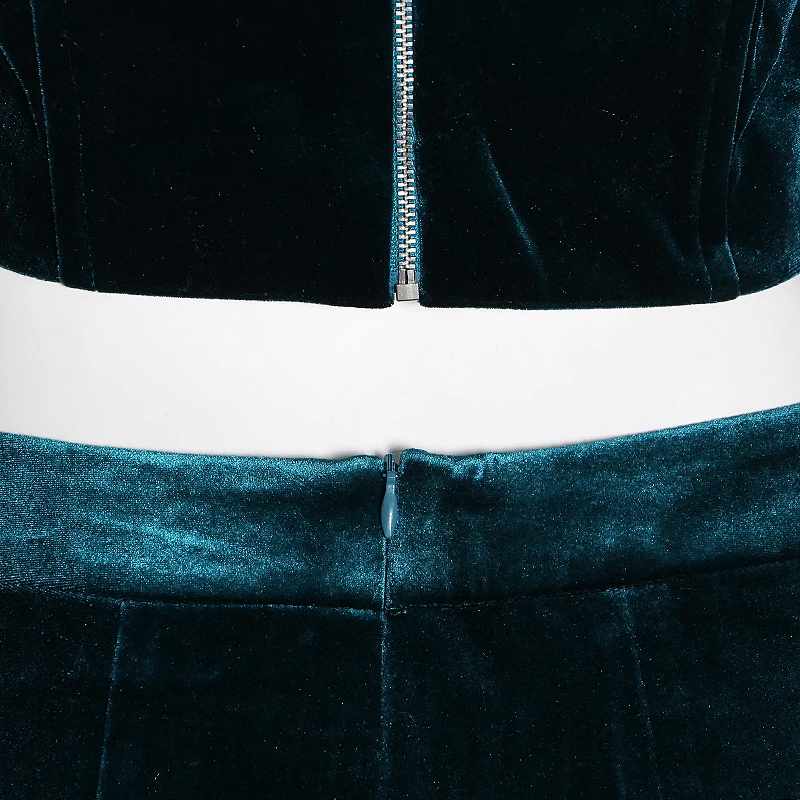TWOTWINSTYLE бархатный костюм женский Слэш шеи фонарь рукав Лоскутная футболка со стразами Высокая талия расклешенные брюки из двух частей наборы для женщин