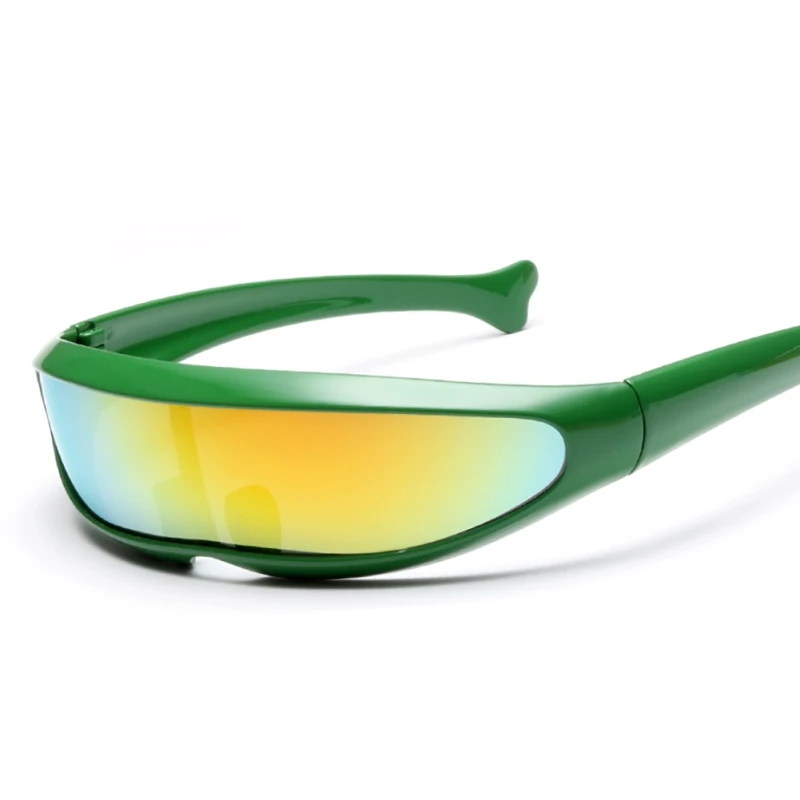 Футуристические узкие солнцезащитные очки-циклопы Косплей цветные очки модные очки вечерние очки - Цвет: Green frame
