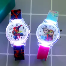 New Super Hero Cartoon Flash Light Kids Watches for Girls Boys Rubber Strap Cute Princess