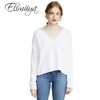 

Elimiiya Sweater women Winter Long Sleeve V Neck Tassel Slim Pullover Loose Tops pull femme sweater jumper sueter mujer