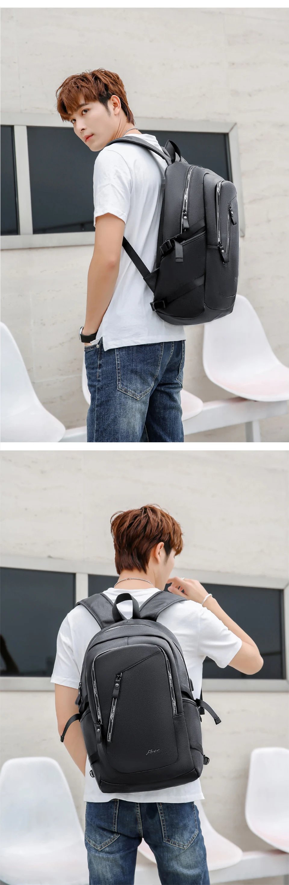 Fashion Smart Backpack Men Male Laptop 15.6 Student Backpacks School PU Leather Bagpack Waterproof Notebook USB Charging Bags (9)