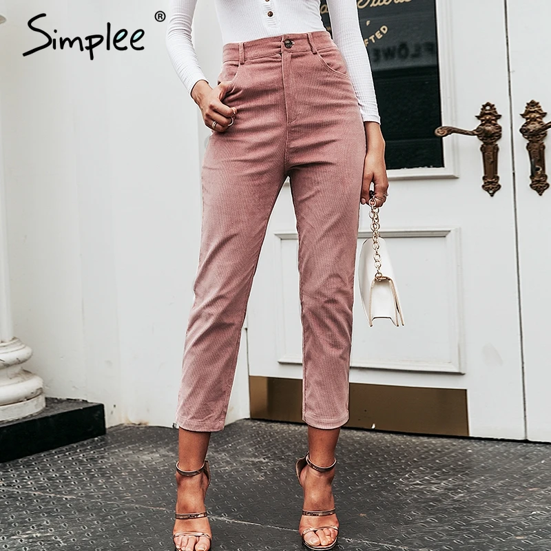 Simplee Высокая талия уличная женская брюк тонкoе пуговицы женскoе брюк осень зима рабочая одежда брюк карандаш2019