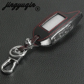 

jingyuqin Leather Remote 4 Buttons Keychain Case Cover For Magicar 6 7/8/9 LC LCD Cover Two Way Car Alarm System