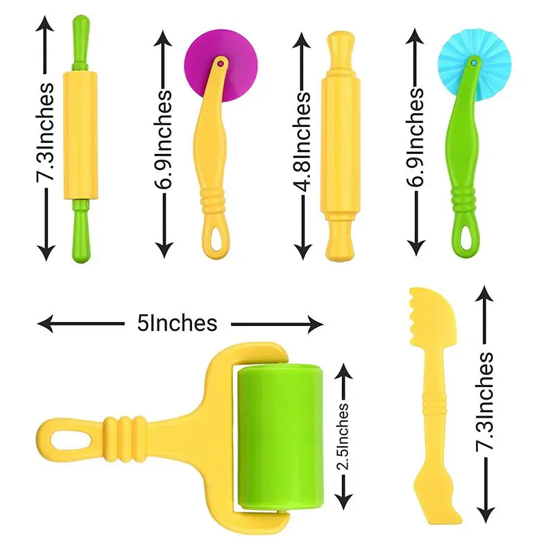 Smart Dough Tools set- 5 sets of Extruders tools plus 6pcs of basic dough tools-- Assorted color Extruder tools+ dough tools