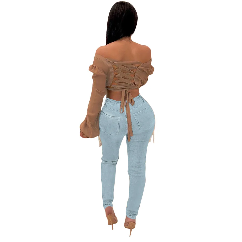 Winter Denim Pants Women Ripped Jeans Pockets Hole Tassel Pencil Trousers Skinny Casual Bell-bottom Streetwear Trousers Women