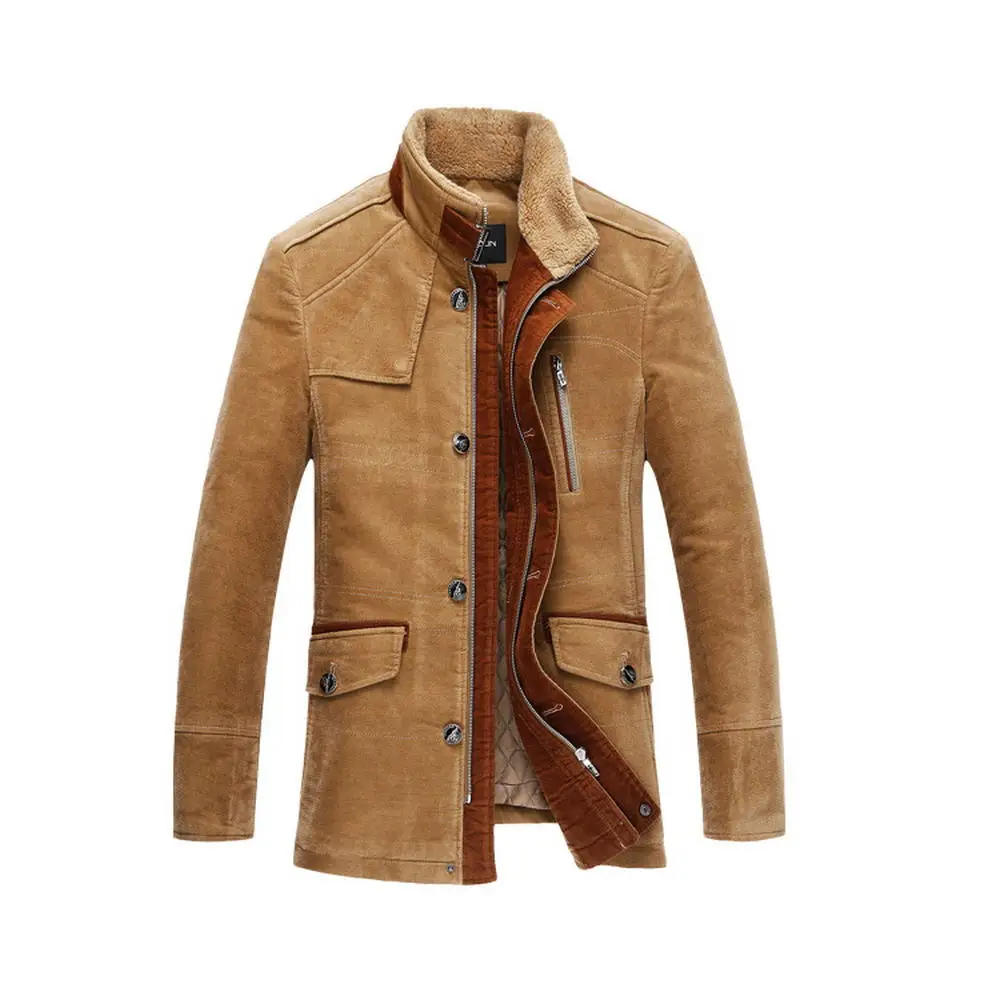 nuevo estilo invierno cuello de piel de oveja cuello de pie ropa de algodn acolchado hombres de pana hombres Pl - Color: Khaki