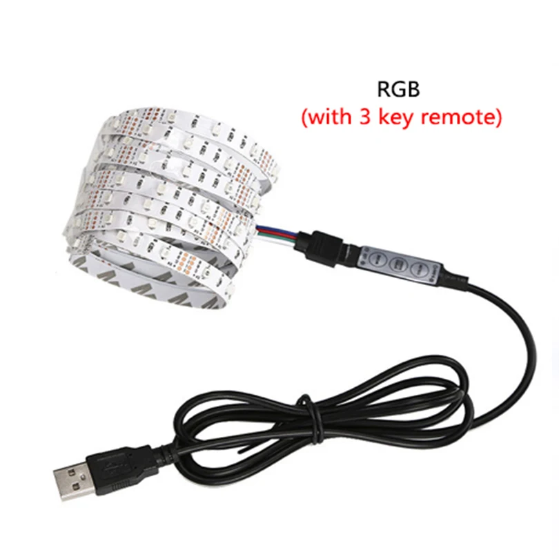 RGB with 3keys 5 в Светодиодная лента USB кабель питания гибкий светильник RGB/белый/теплый белый 1 м 3 м 5 м HD ТВ Настольный ПК экран подсветка и косой светильник ing - Испускаемый цвет: RGB with 3keys