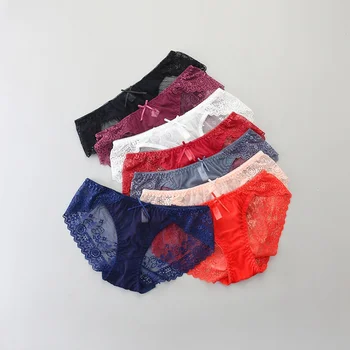 

2019 Women's Sexy Lace Panties Low Waist Briefs Embroidered Openwork Solid Color Ladies Briefs