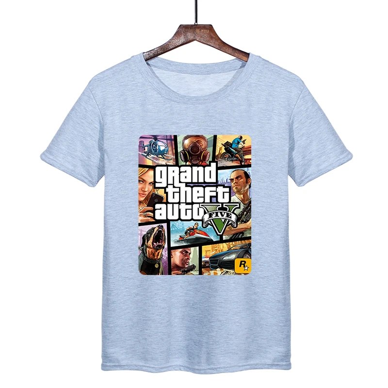 Grand Theft Auto 5 Футболка Мужская Уличная Длинная с GTA 5 Футболка мужская и женская футболка s летние топы с коротким рукавом футболки GTA5 - Цвет: Черный