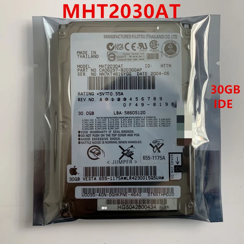 Original New HDD For Fujitsu 30GB 2.5" IDE 2MB 4200RPM 9.5MM For Internal Hard Disk Notebook HDD MHT2030AT
