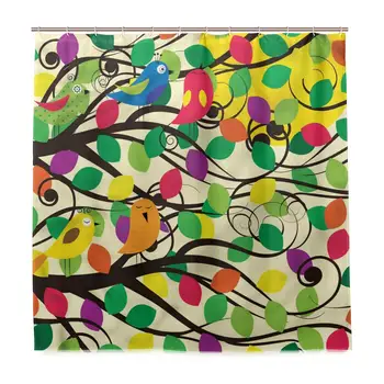 

Unique Shower Curtain Happy Birds Colorful Tree Eco-Friendly with 12 Hooks in Bathroom W72 xH96