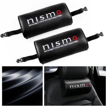 

2Pcs Car Pillow NISMO Emblem LOGO Carbon fiber Memory Cotton Auto Headrest Neck Rest Support for Nissan Tiida Sunny Accessories