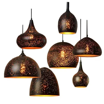 

Vintage retro industrial rust effect carved metal pendant lights single bar restaurant cafe suspended lamps lighting fixture din