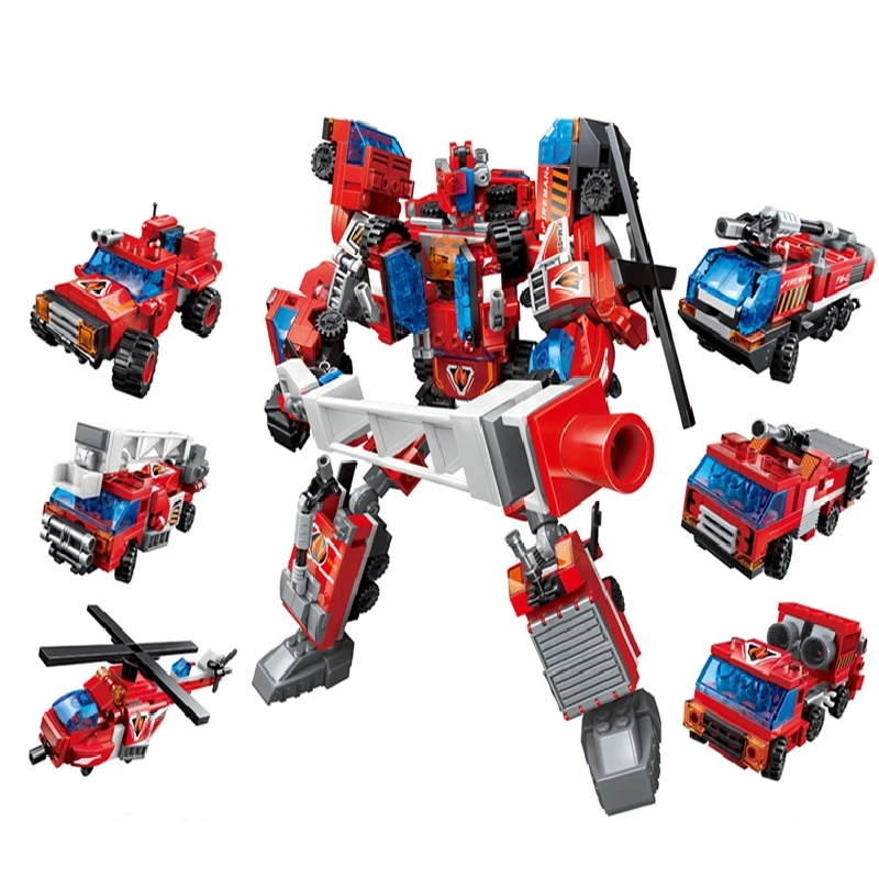 Qman Robot Building Blocks Giocattoli Per Bambini 6 In1 Blazing God Of War 496 Pezzi Fire Car 6 + Anni Ragazzi Regalo 1416