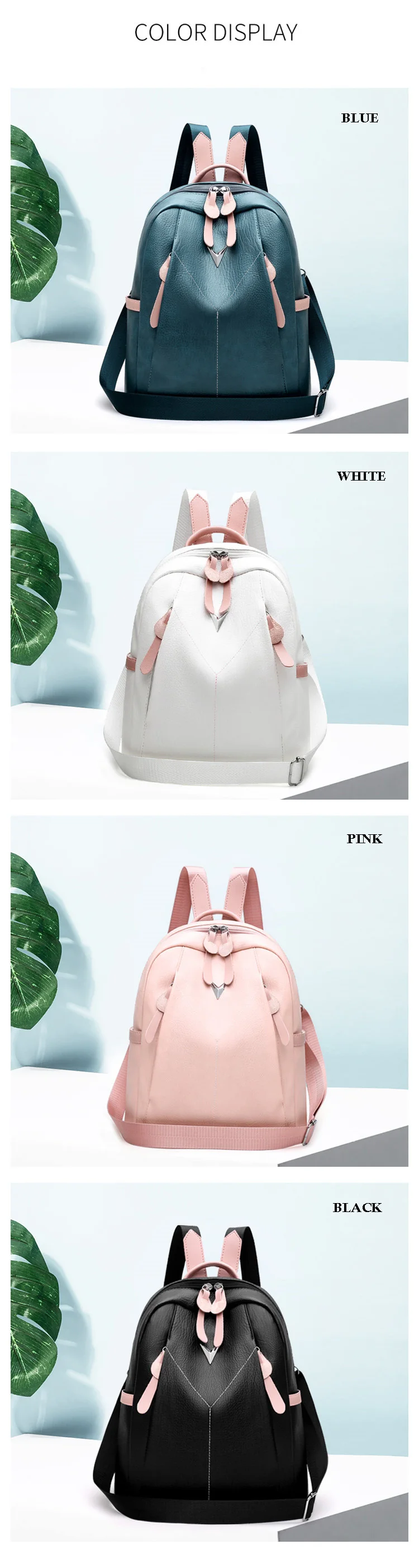 PU Leather Women's Backpacks Large Capacity Bag For Teenager Girls Fashion Solid Backpack Female Black Rucksacks Female backpack