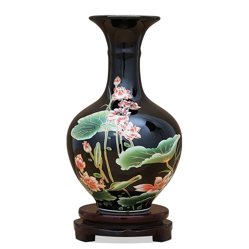 Цзиндэчжэнь керамическая ваза для цветов расположение Черный со стразами, блестящий ваза гостиная винный шкаф украшения ремесла