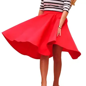 

Casual Vintage Women Solid Color High Waist Pleated Maxi Skirt Elastic