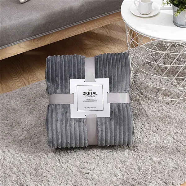 Супер мягкие стеганые фланелевые одеяла, однотонные полосатые норковые одеяла, покрывала для дивана, зимние теплые одеяла - Цвет: Light Grey
