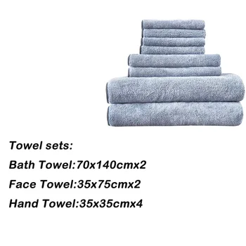 

Solid Color Plain Wash Towel Set Gray Toallas Hand Towel Quick-drying Microfiber Hair Towel 8 Bath Towel Set