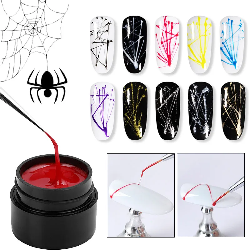 

ROSALIND Spider Nails Art UV Gel Polish Painting Line Elastic Wire Drawing Gel Nail Polish Soak Off Lacquer 5ml Top Base Primer
