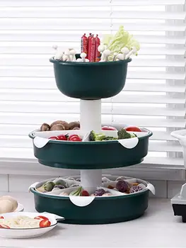 

Multi-layer Rotary Hotpot Platter Drain Basket Water Basket Fruit Plate Vegetable Multi Grid Food Basket Kitchen Tool