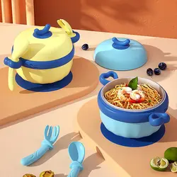Cuenco de inyección de agua para alimentos, tazón de comida adicional para conservar el calor infantil, plato de cena con ventosa, vajilla de acero inoxidable 316 para niños