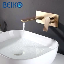 High Quality Pure Cooper Gold Wall Mount In-Wall Basin Bathroom Bath Sink Faucet High Quality Spout Mixer Tap