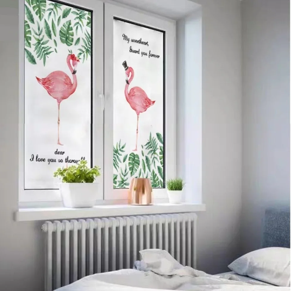 Индивидуальный размер INS стиль стеклянная пленка статическая цепляется Фламинго узор частный дом магазин декоративная витражная матовая наклейка 40 см x 80 см