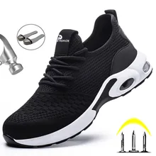 Chaussures de sécurité d'été avec embout en acier pour homme, baskets de travail Anti perforation, respirantes