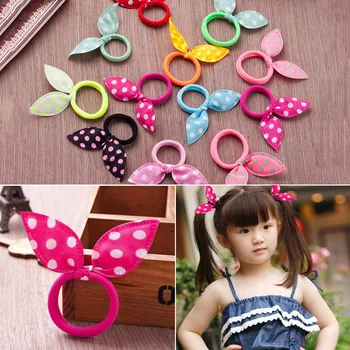 

100Pcs/lot Children's Bow Hair Band Popular Can Flipped Color Elasticity Hair Circle Cloth Art Hair Accessories