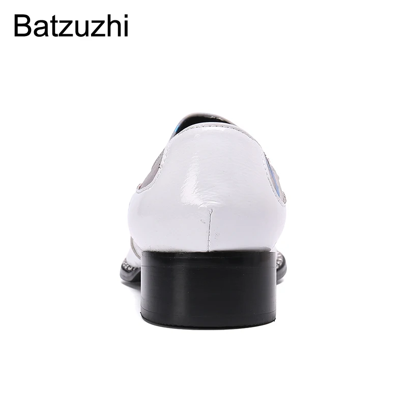 Batzuzhi New Fashion Men's Shoes Pointed Iron Toe Genuine Leather Dress Shoes Men Slip on White Party & Wedding Sepatu Pria