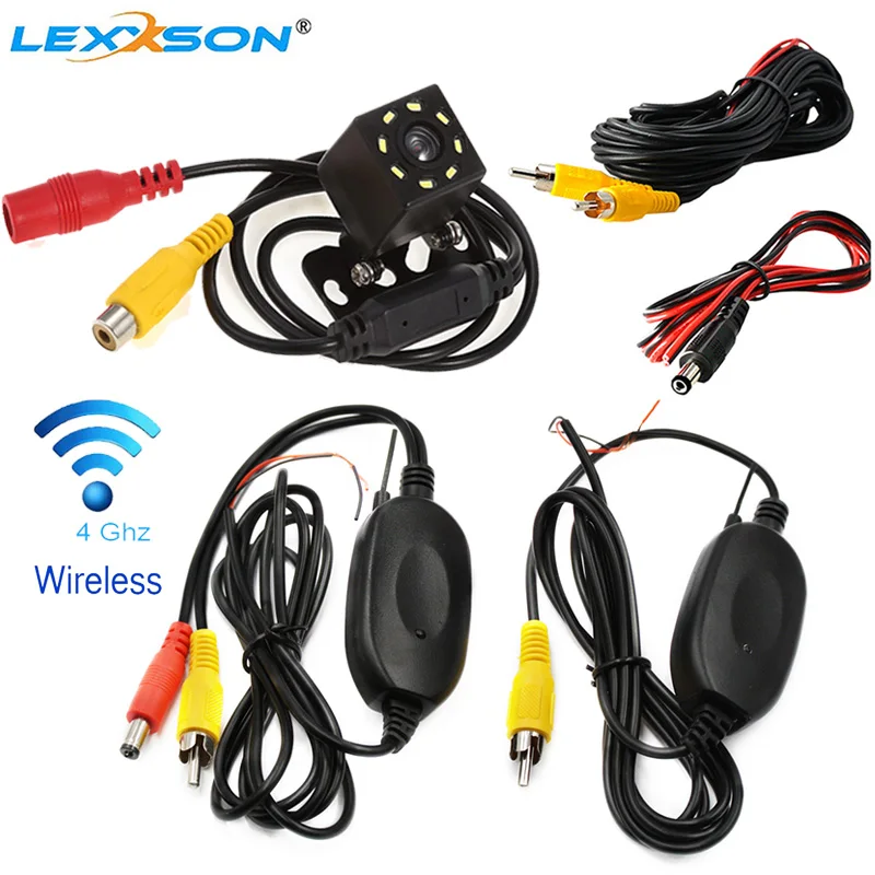 Wireless with camera LEXXSON парковки Беспроводной универсальная, автомобильная, заднего вида вид Камера с 8 светодиодный обратная Камера RCA Ночное видение приемник и передатчик - Название цвета: Wireless with camera