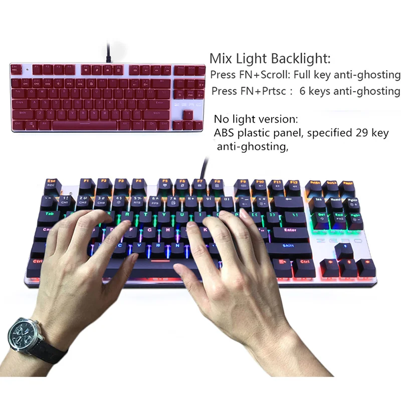 Цветная Проводная клавиатура BLacklight металлическая механическая с 104/87 клавишами