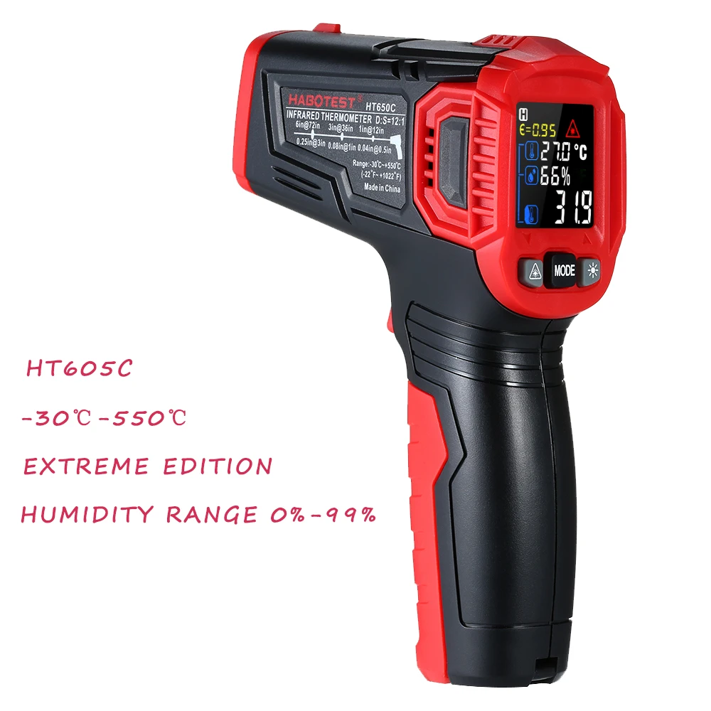 Habotest HT650C HT650B/A Измеритель температуры и влажности гигрометр Цифровой термометр инфракрасный лазерный термометр метеостанция - Цвет: HT650C