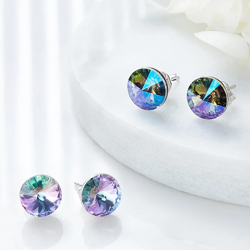 Cdyle/модные маленькие серьги 9 мм с фиолетовыми кристаллами Swarovski, круглые серьги-гвоздики Orecchini Donna, вечерние ювелирные изделия