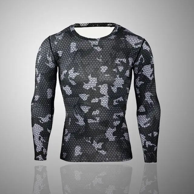 Camouflage t-shirt 2 Мужская брендовая одежда Армейский Камуфляж термобелье спортивный костюм комплект Кроссфит фитнес рубашка мужские леггинсы 2 шт рашгарда ММА - Цвет: Camouflage t-shirt 2