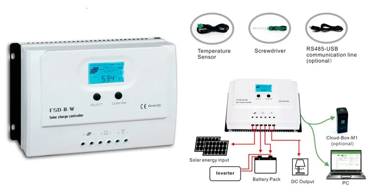 FSD-B-W White Color 20A MPPT Solar Charge Controller with APP/WiFi Monitoring