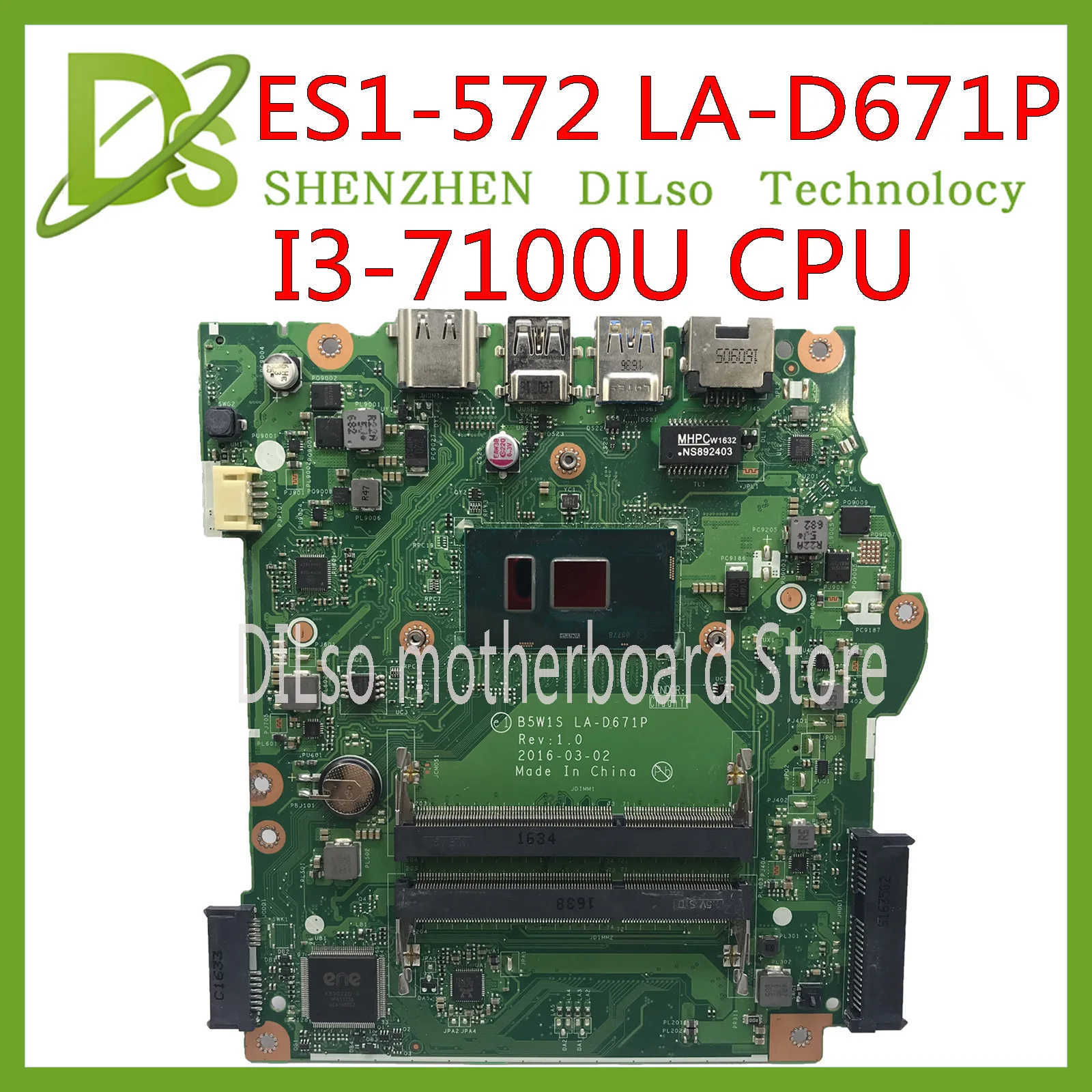 Kefu LA-D671P материнская плата для acer Aspire ES1-572 Материнская плата ноутбука i3-7100u B5W1S LA-D671P работы