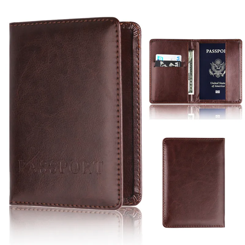 Держатель для карт кошелек мужской держатель для паспорта протектор бумажник для визиток мягкий чехол для паспорта многофункциональный карман для монет - Цвет: Cofee