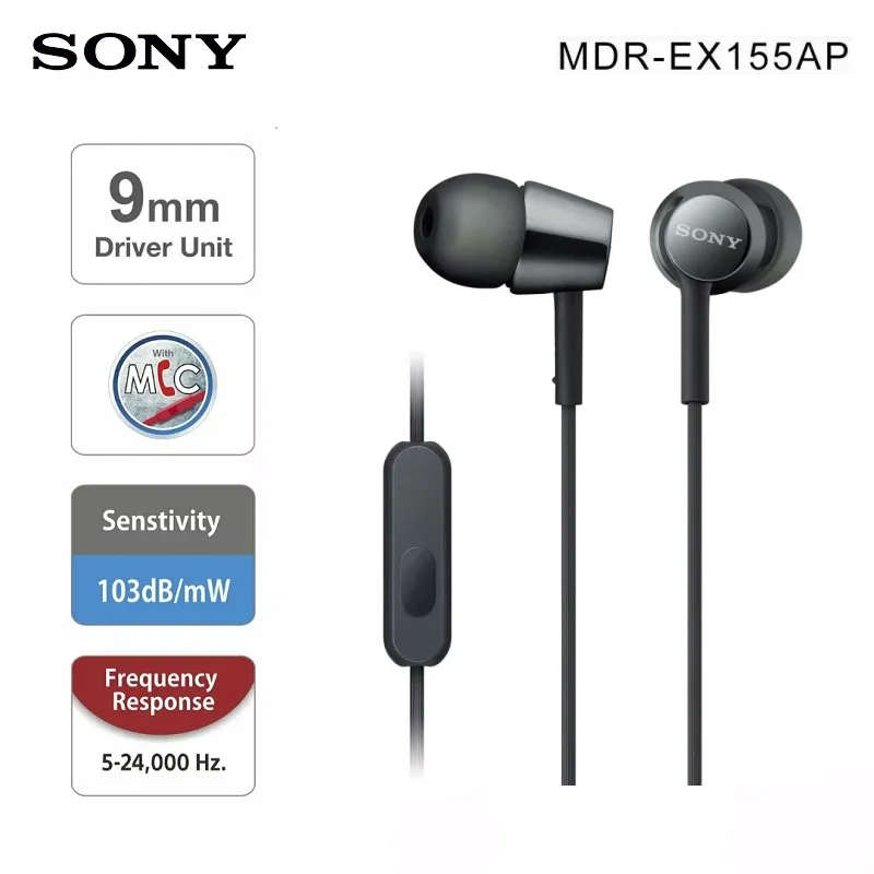 Оригинальные наушники Sony MDR EX155AP вкладыши стерео универсальный сабвуфер кабель